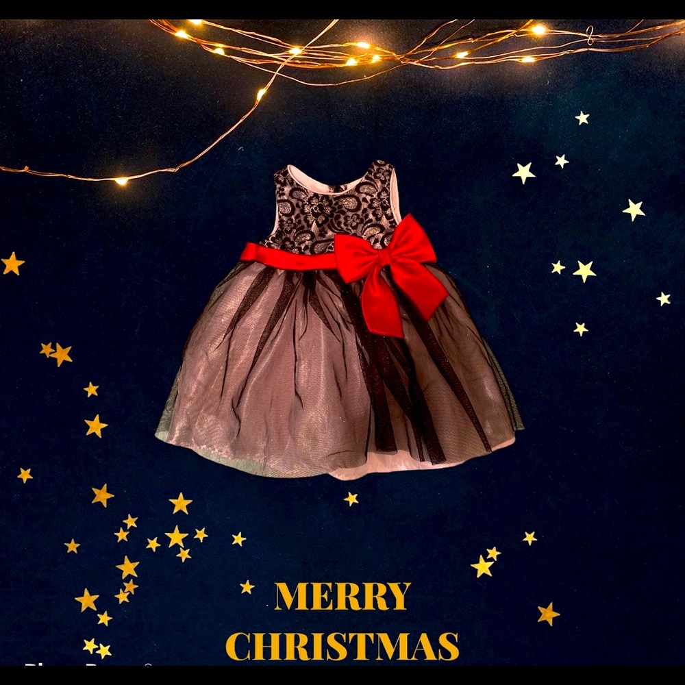 Infant Black with red side bow dress size 12 m